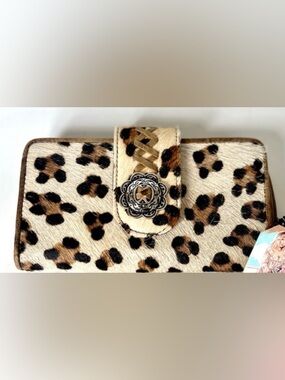 Haunte Southern Hyde Leopard Print cowhide leather Clutch Wallet